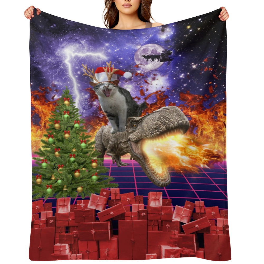 Christmas Cat Dinosaur Throw Blanket