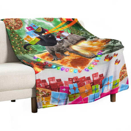 Cat Dinosaur Christmas Throw Blanket