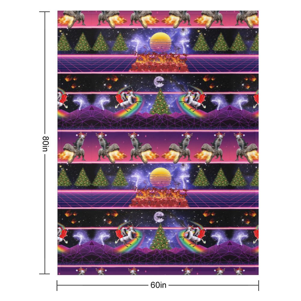 Cat Synthwave Christmas Throw Blanket