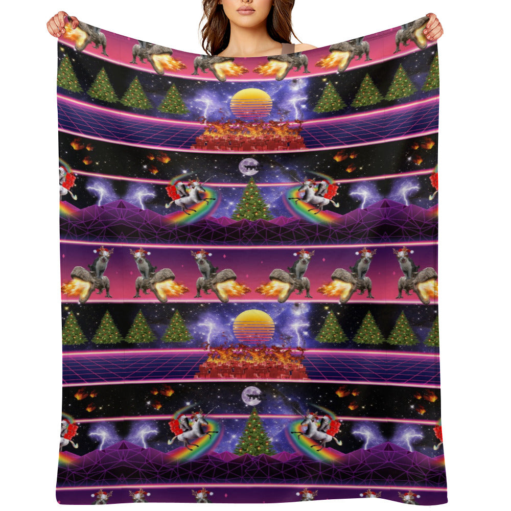 Cat Synthwave Christmas Throw Blanket
