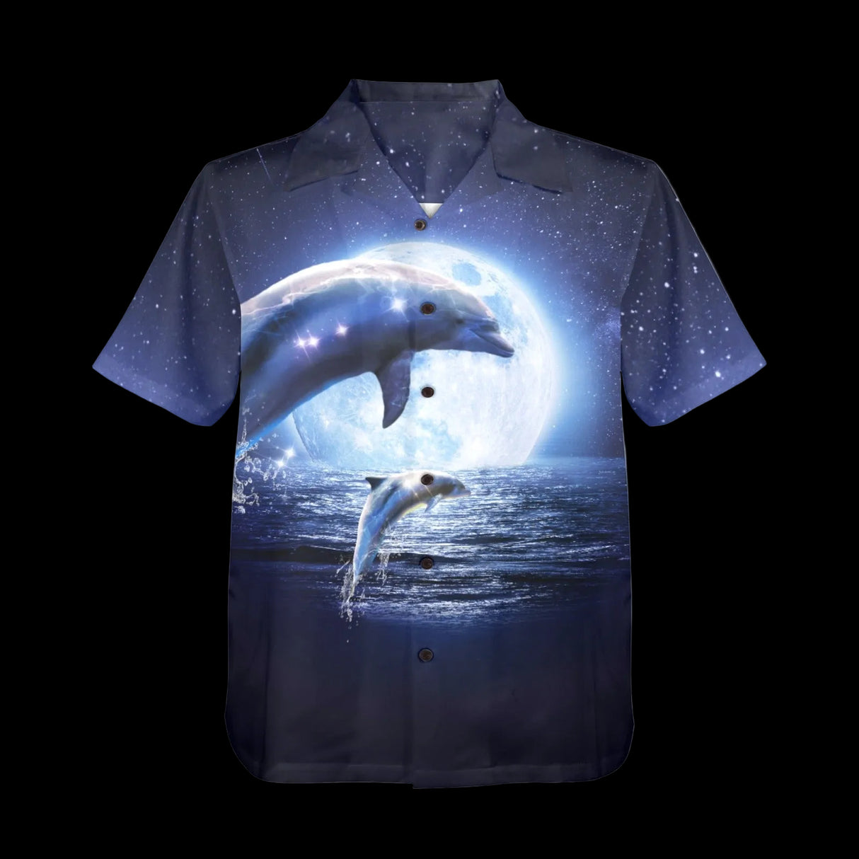 Moon Dolphin Hawaiian Shirt - Ocean Vacation Button-Up