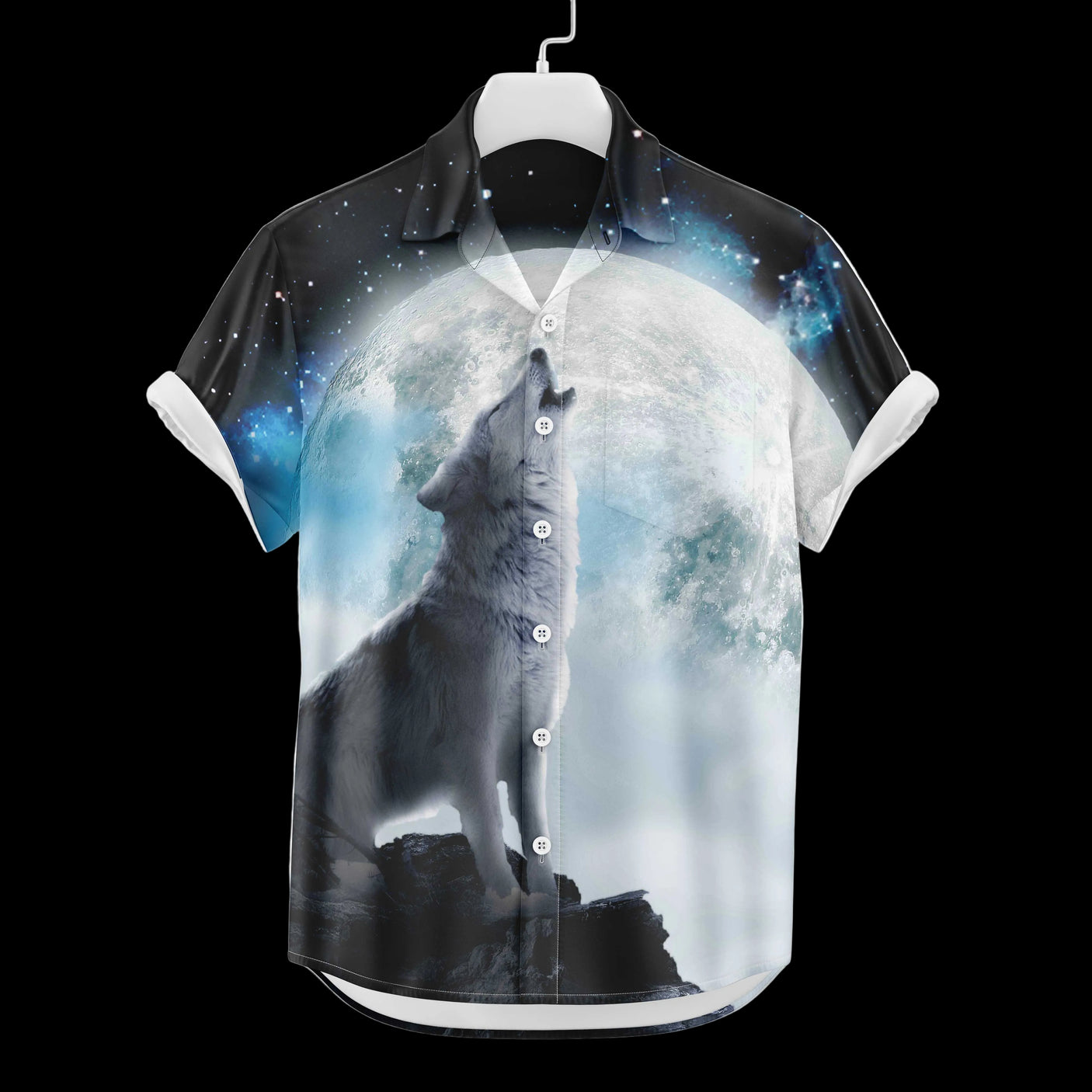 Wolf Howling at Moon Hawaiian Shirt | Button Up Down Shirt
