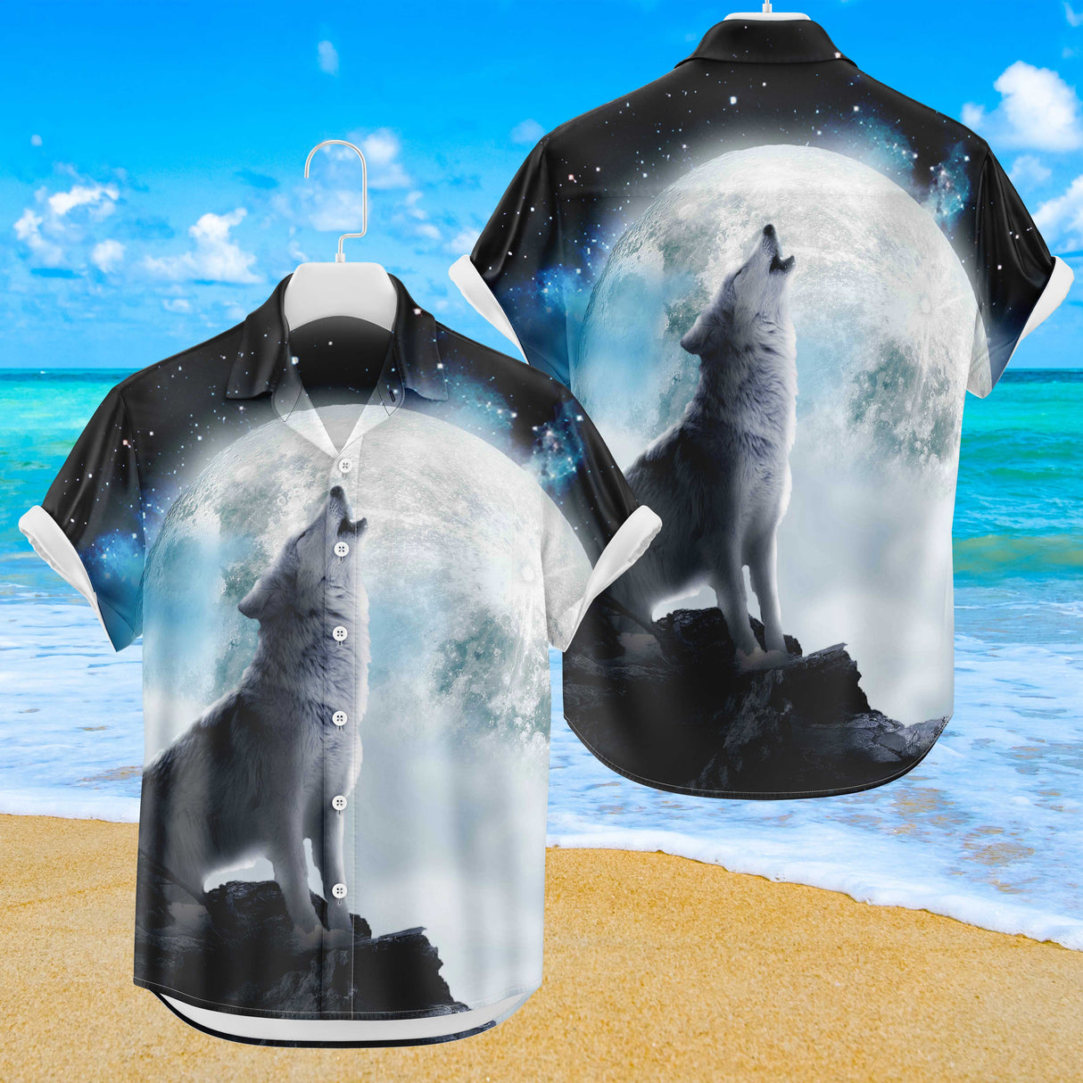 Wolf Howling at Moon Hawaiian Shirt | Button Up Down Shirt