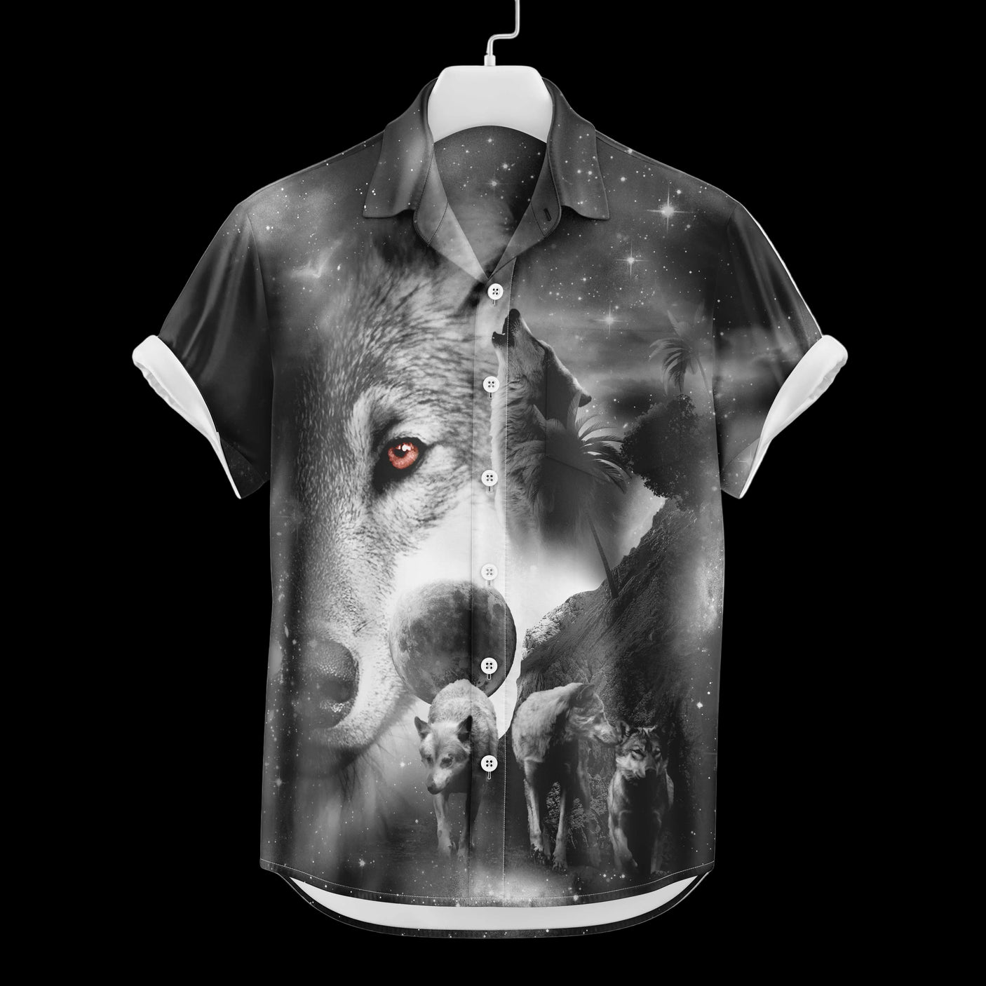 Wolf Howling at Moon Hawaiian Shirt | Button Up Down Shirt