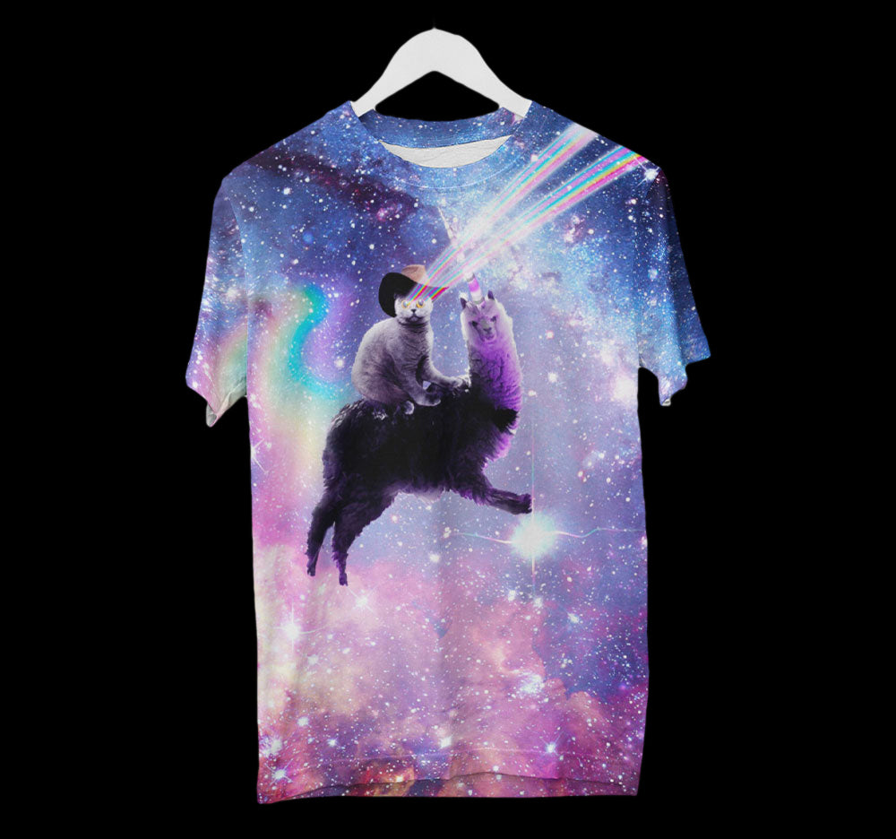 Space Laser Cat Llama Shirt | AOP 3D Tee Shirts