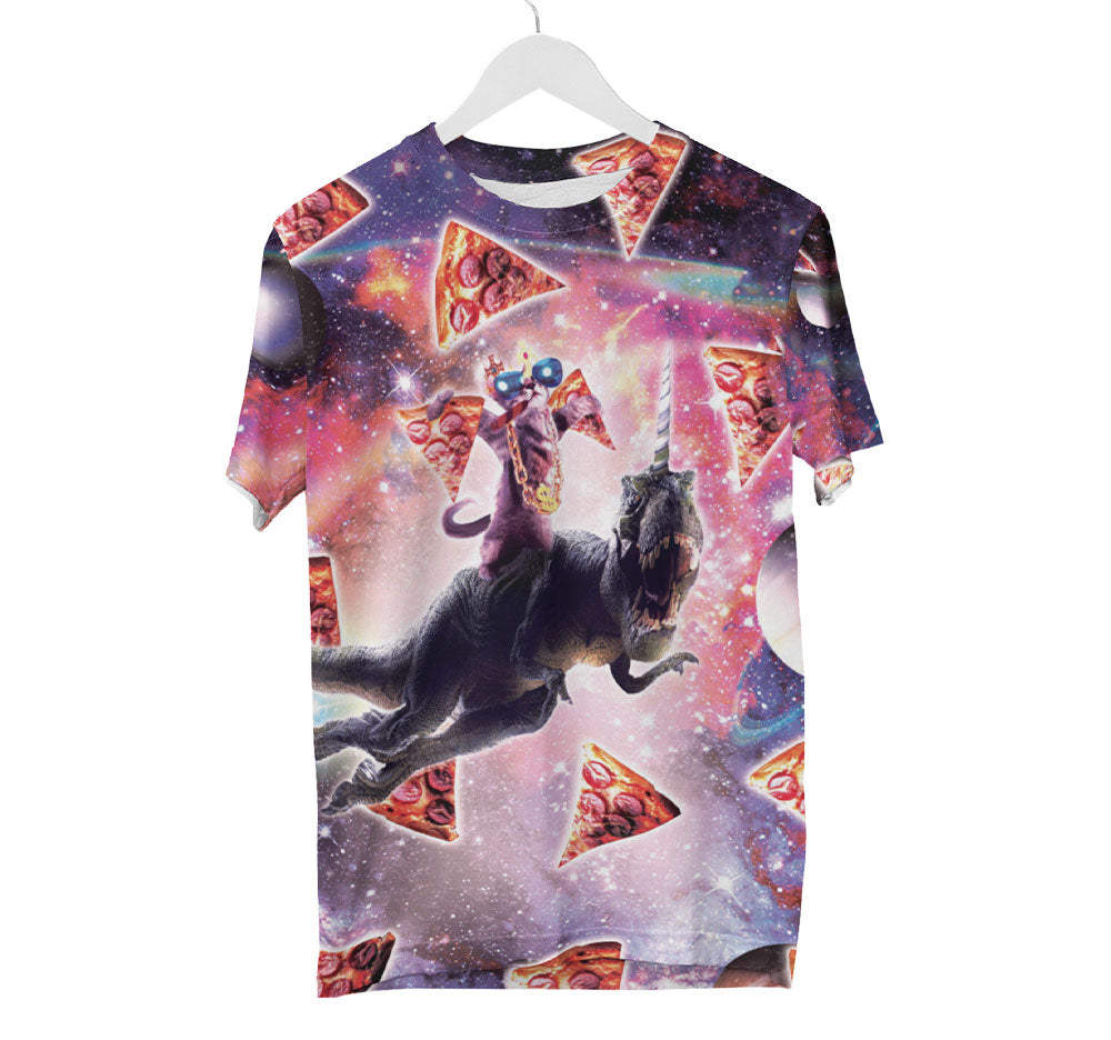 Chemise de dinosaure d’équitation de chat de pizza | T-shirts AOP 3D