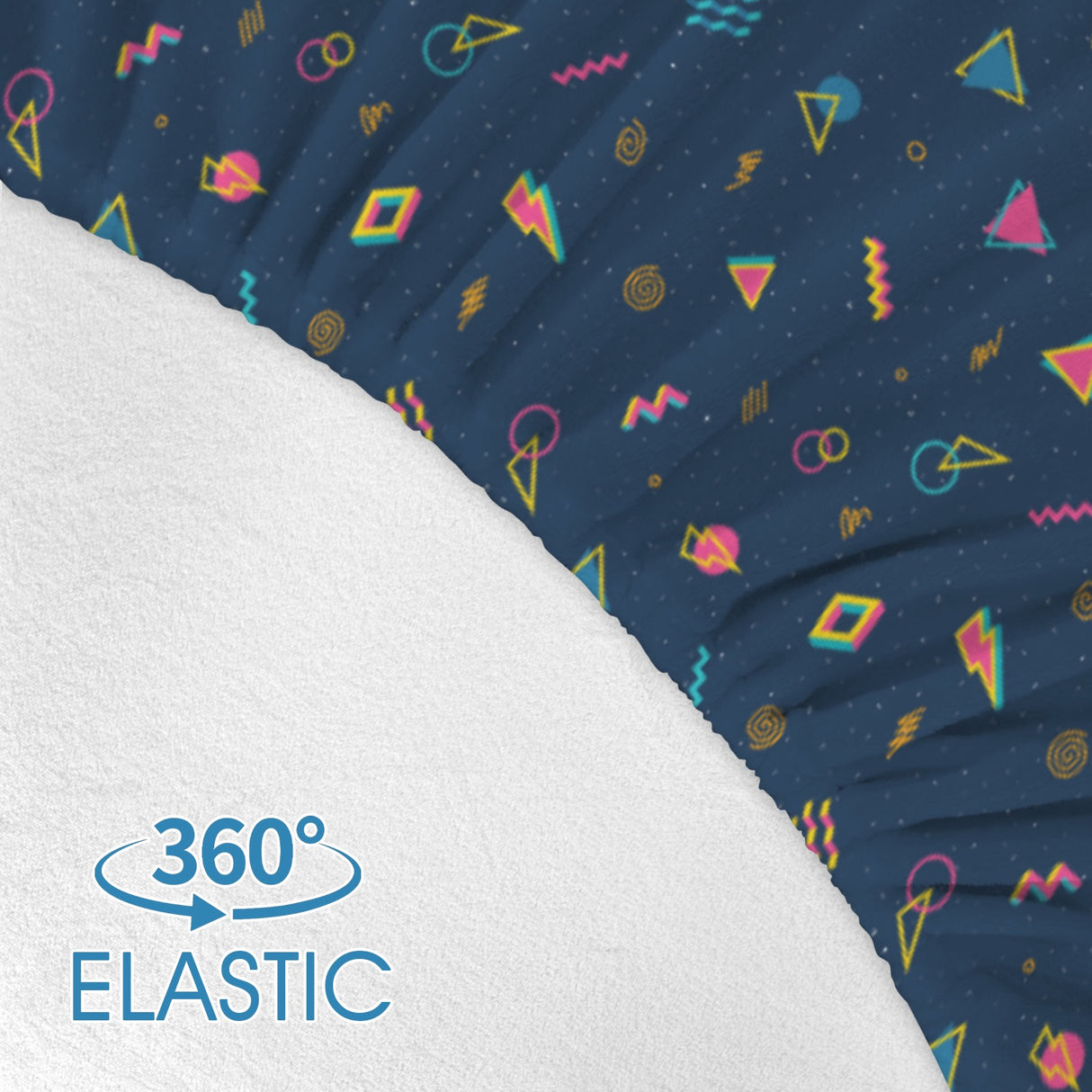 Retro 80s Twin Fitted Sheet – Geometric Bedding, 39 x 75 x 15 in