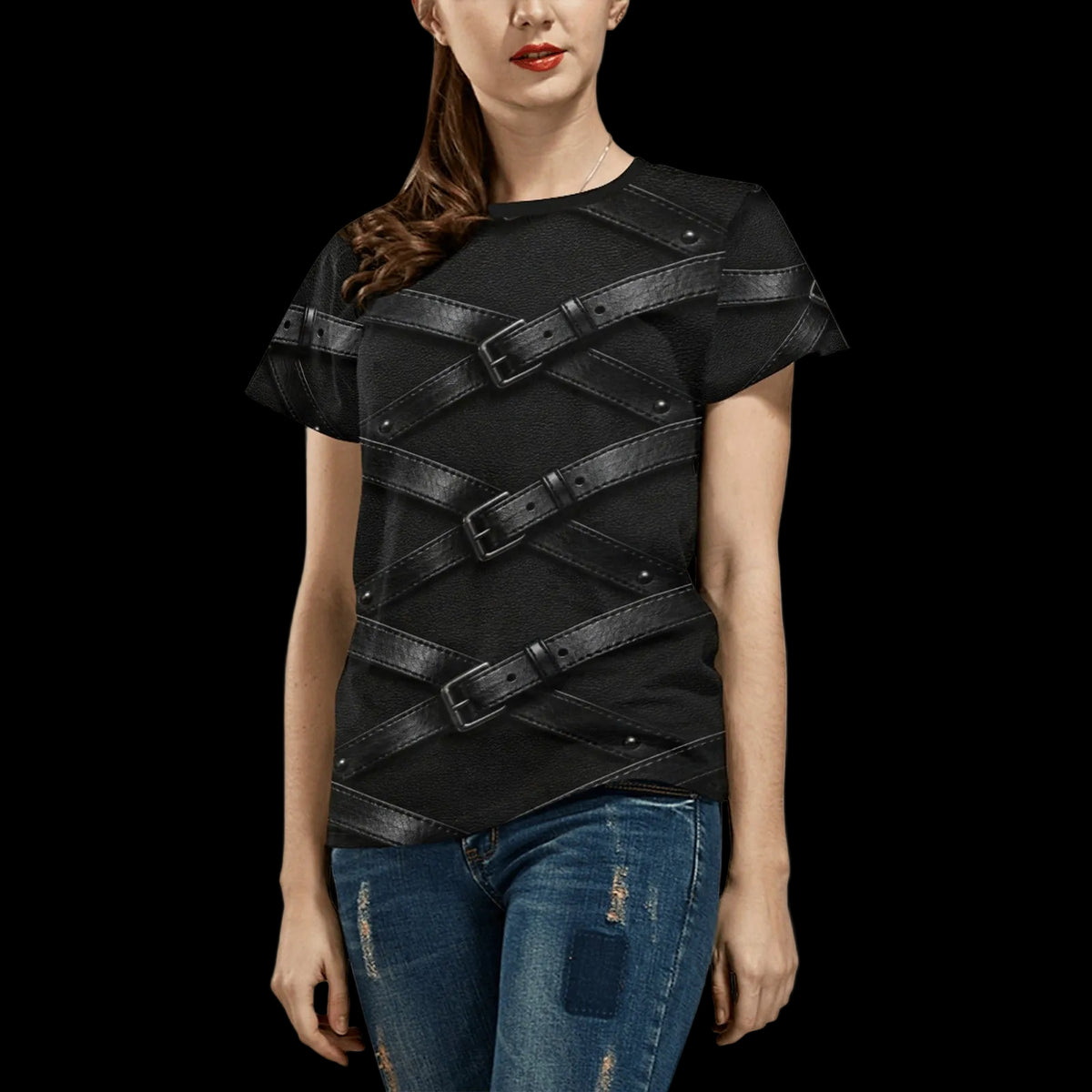 Belt Straps on Black Gothic Costume Shirt for Women