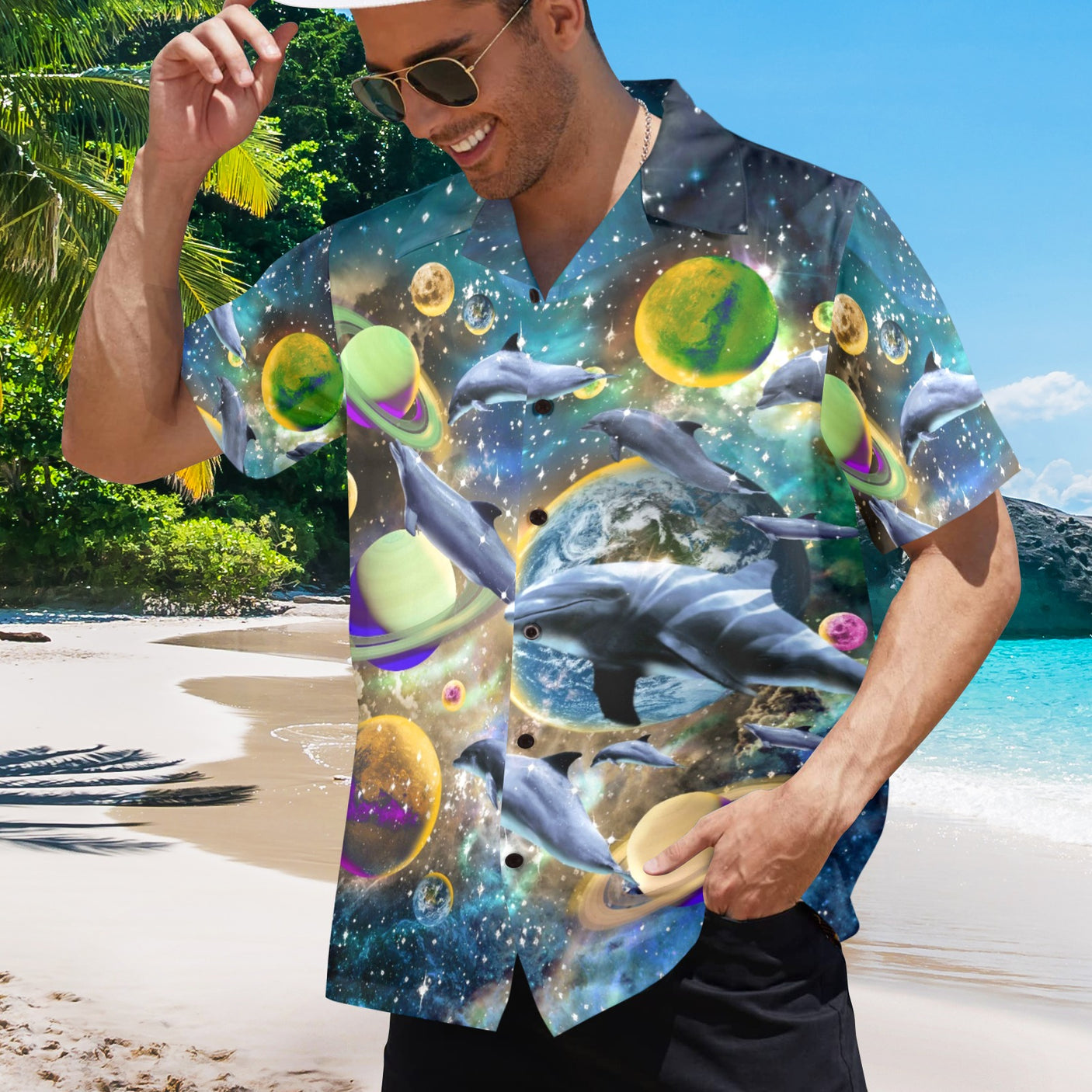 Galaxy Dolphin Hawaiian Shirt