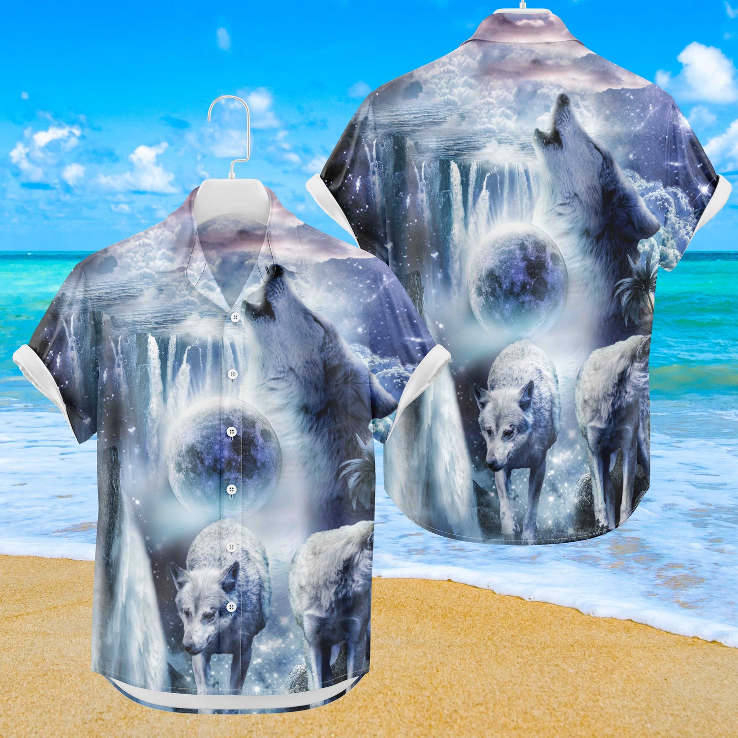 Tropisches Wolf Hawaiihemd | Button Up Down Hemd