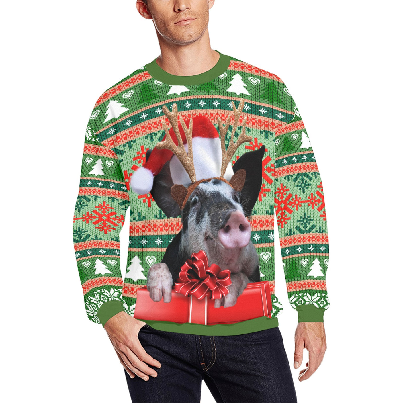 Hässlicher Weihnachtspullover mit Schweinchen