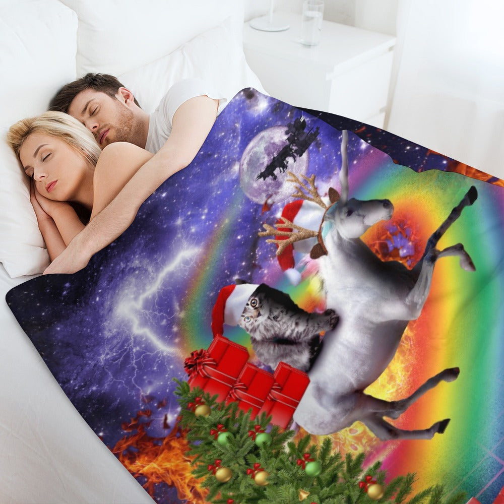 Christmas Cat Unicorn Throw Blanket