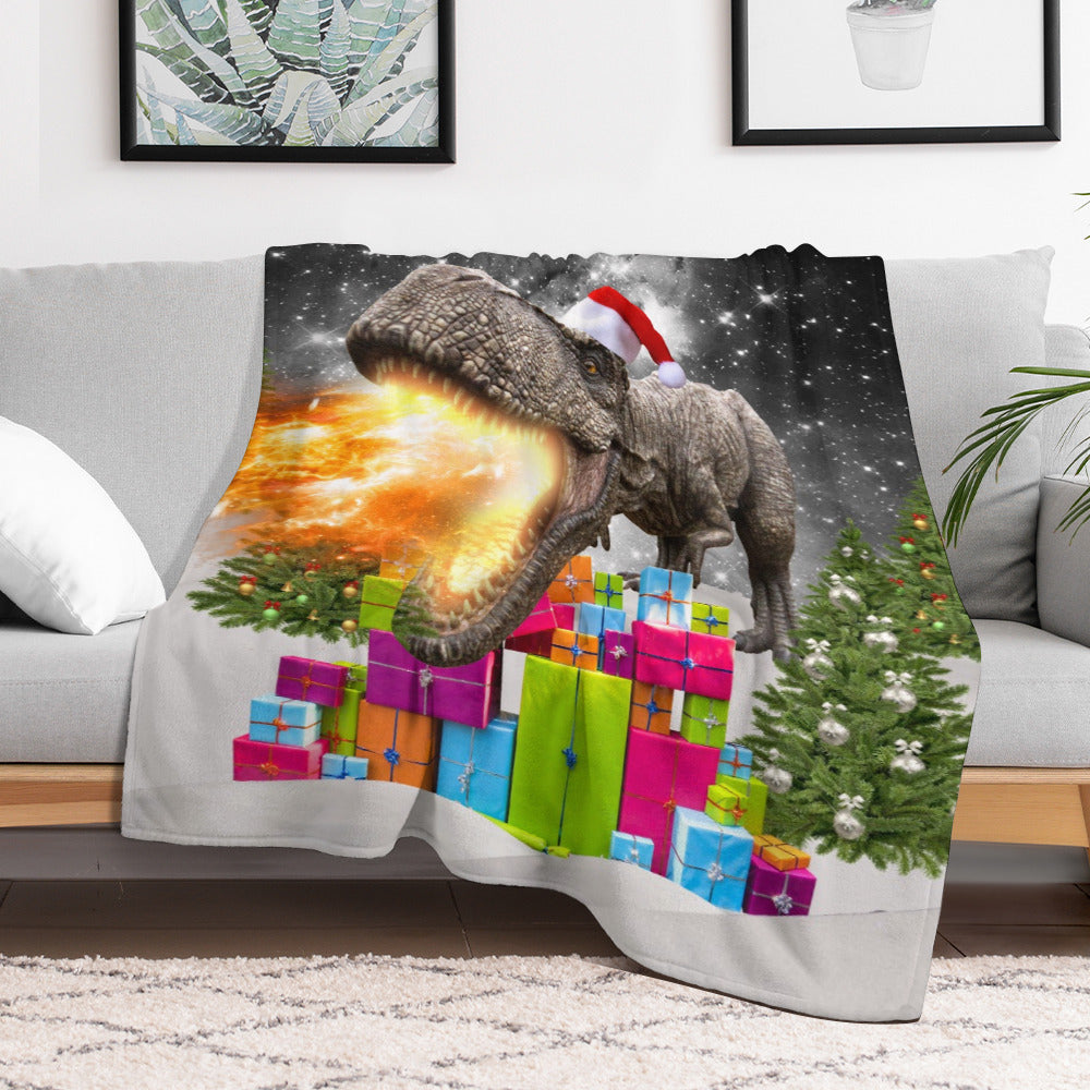 Dinosaur Santa Christmas Throw Blanket