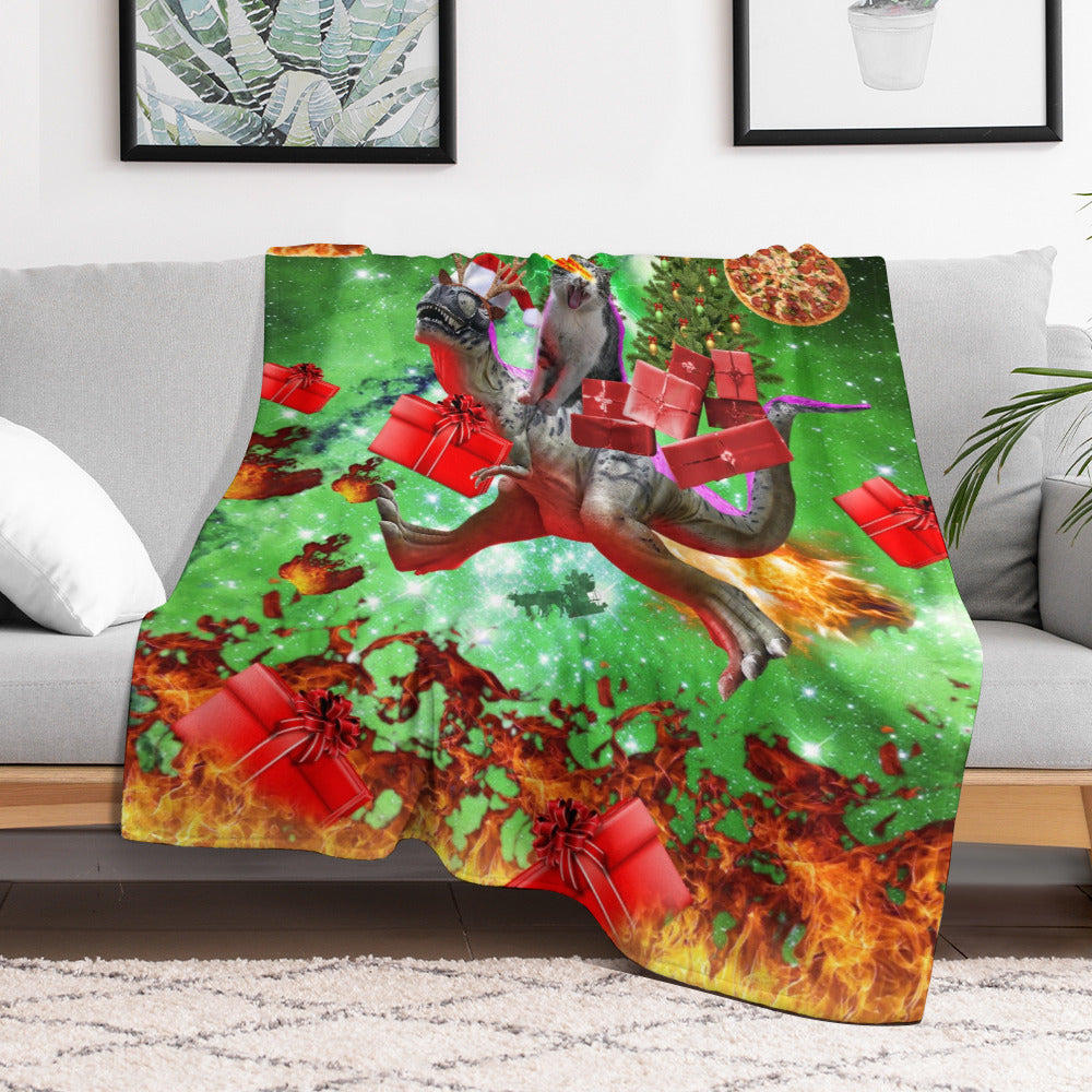 Cat Dinosaur Christmas Throw Blanket