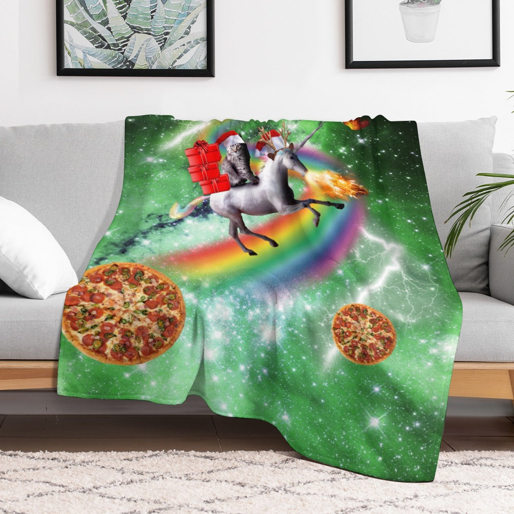 Christmas Cat Unicorn Throw Blanket