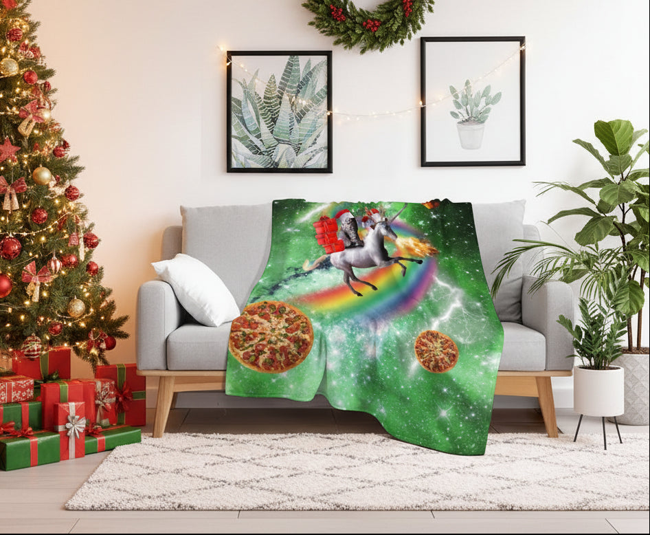 Christmas Cat & Unicorn Throw Blanket