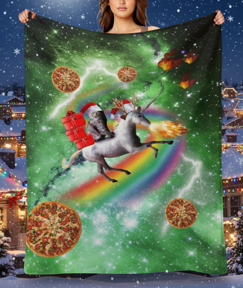 Christmas Cat & Unicorn Throw Blanket