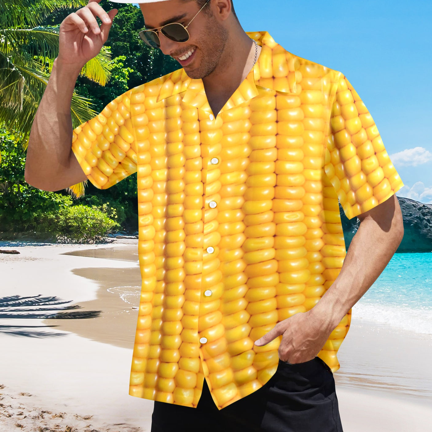Corn Cob Hawaiian Shirt | Dog Button Up Down Shirt
