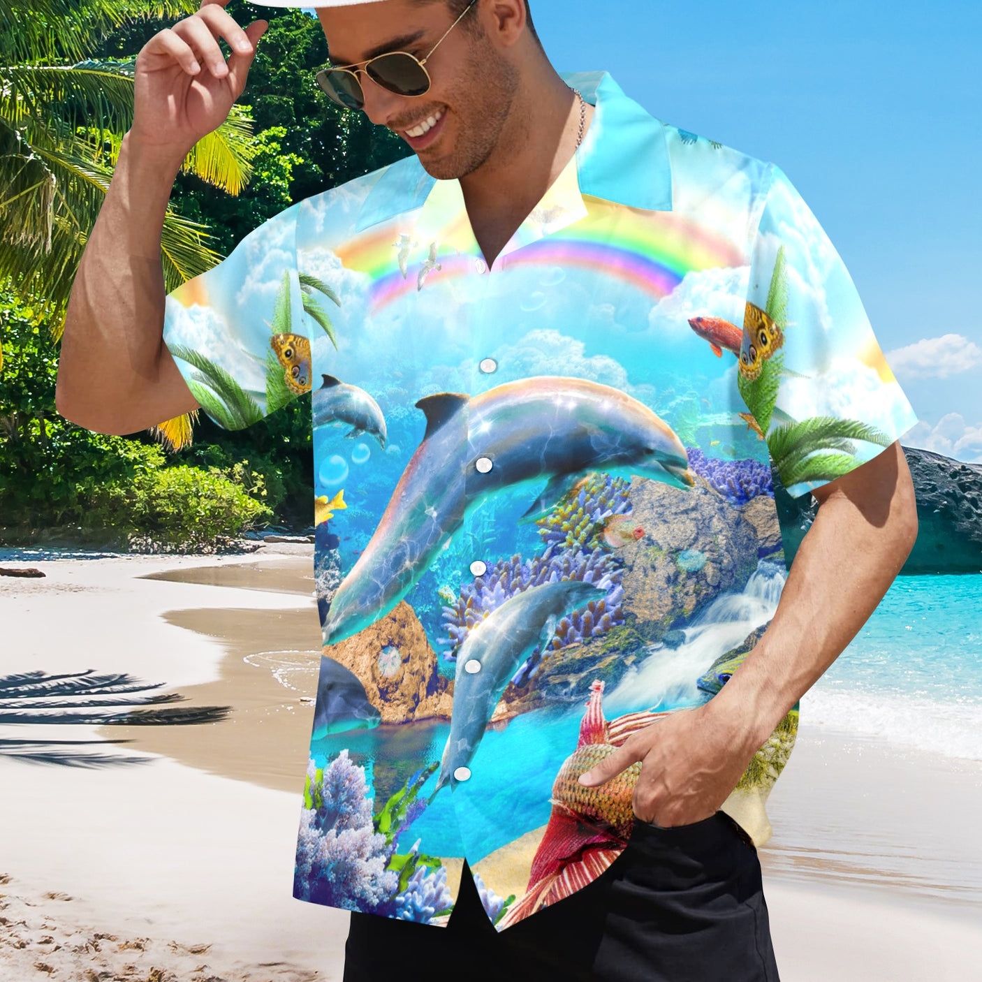 Rainbow Dolphin Hawaiian Shirt