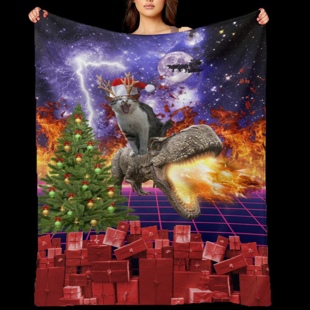 Christmas Cat Dinosaur Throw Blanket