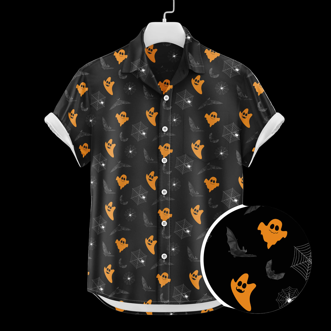 Bat Ghost Halloween Hawaiian Button Shirt | Button Up Down Shirt