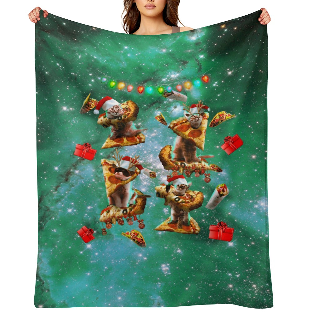 Christmas Space Cat Throw Blanket