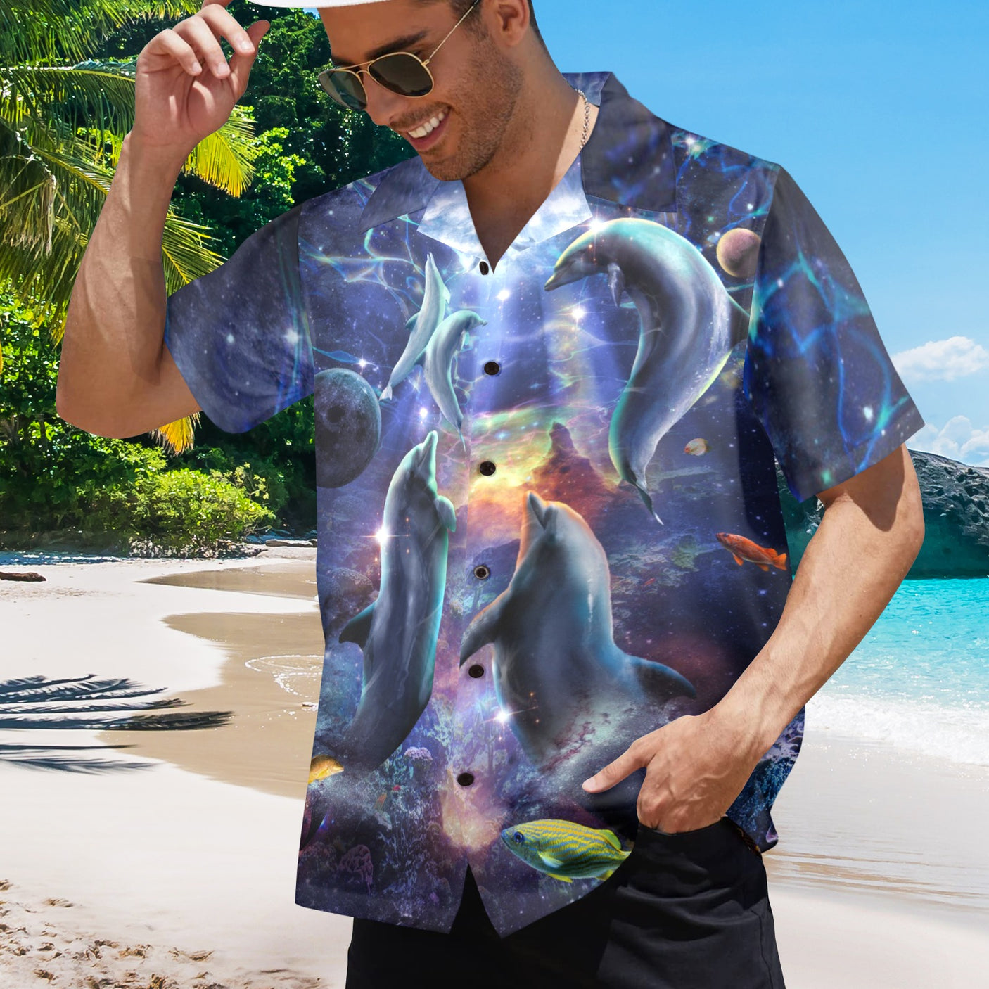 Galaxy Dolphin Hawaiian Shirt