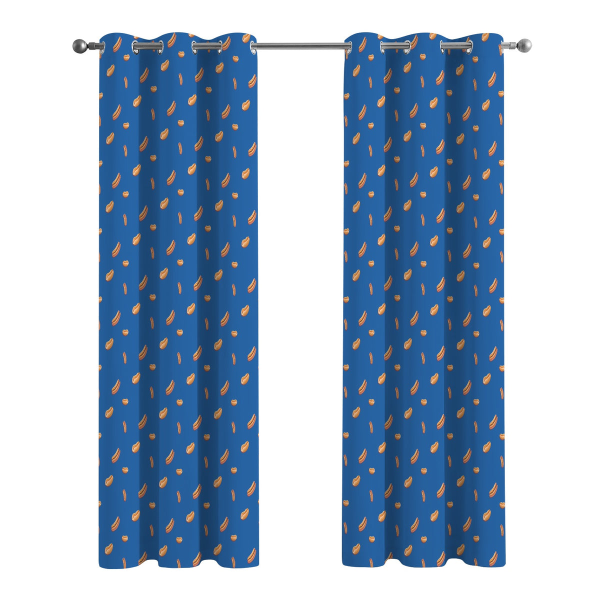 Hot Dog Pattern Curtains – Funny Food Grommet Set, 52 x 84 in