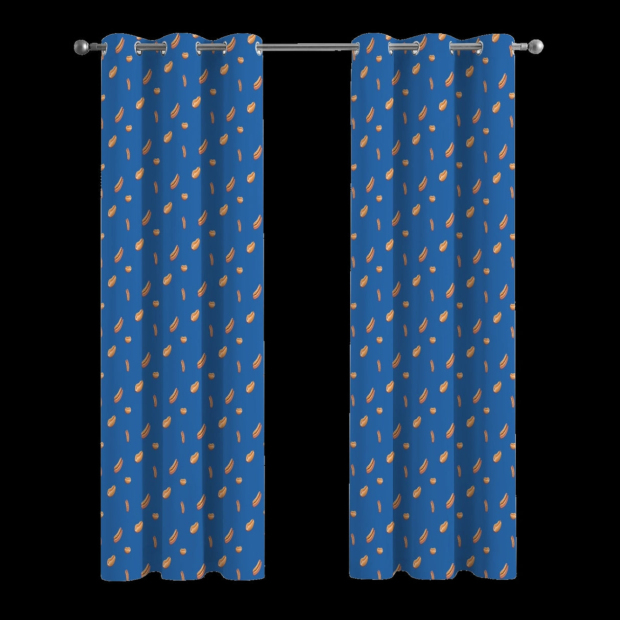 Hot Dog Pattern Curtains – Funny Food Grommet Set, 52 x 84 in