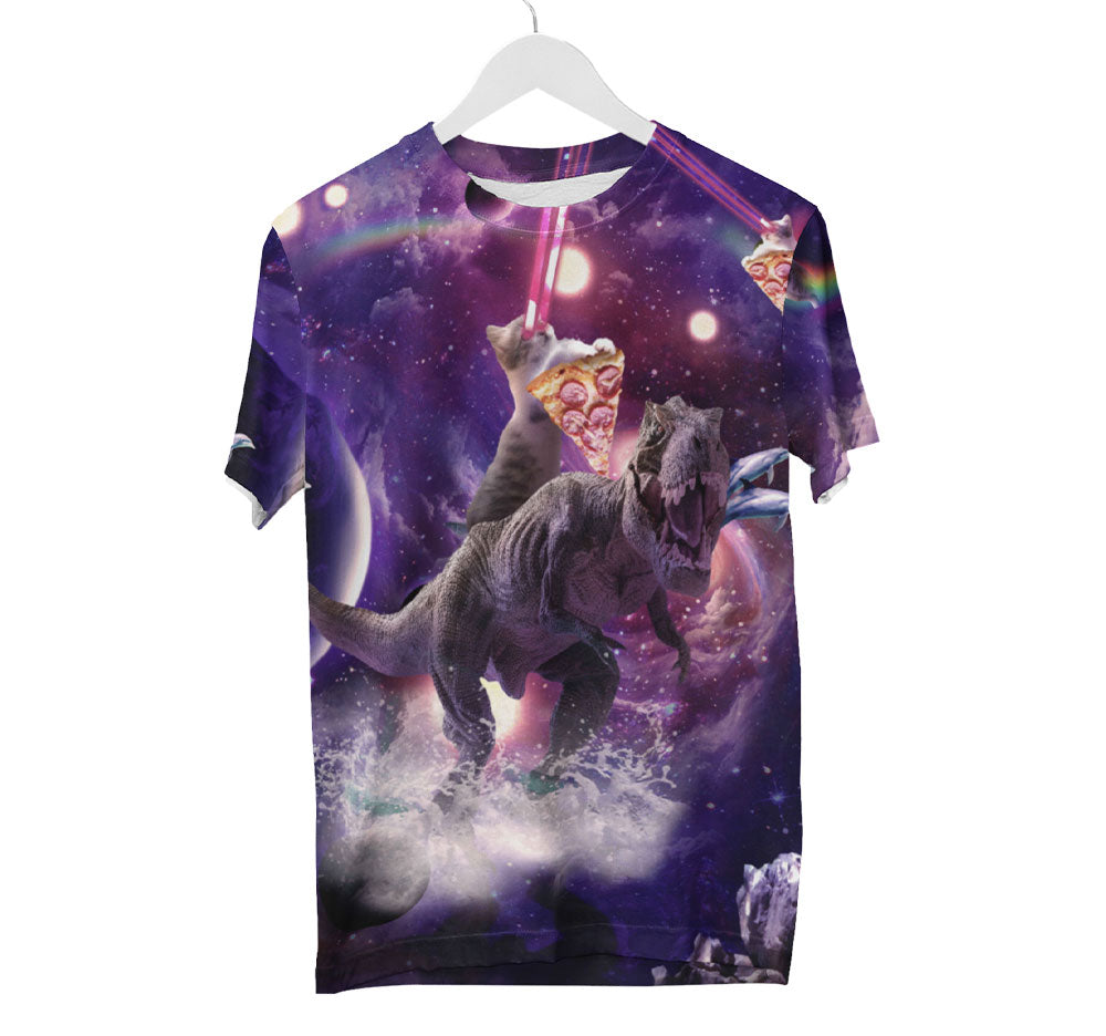 Laser Cat Riding Dinosaur Shirt | AOP 3D Tee Shirts