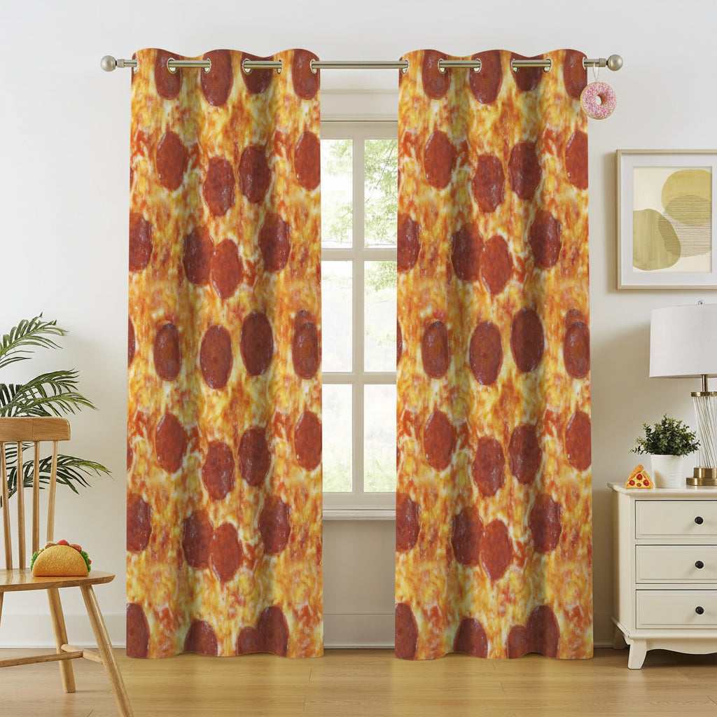 Pepperoni Pizza Curtains – Funny Food Grommet Set, 52 x 84 in