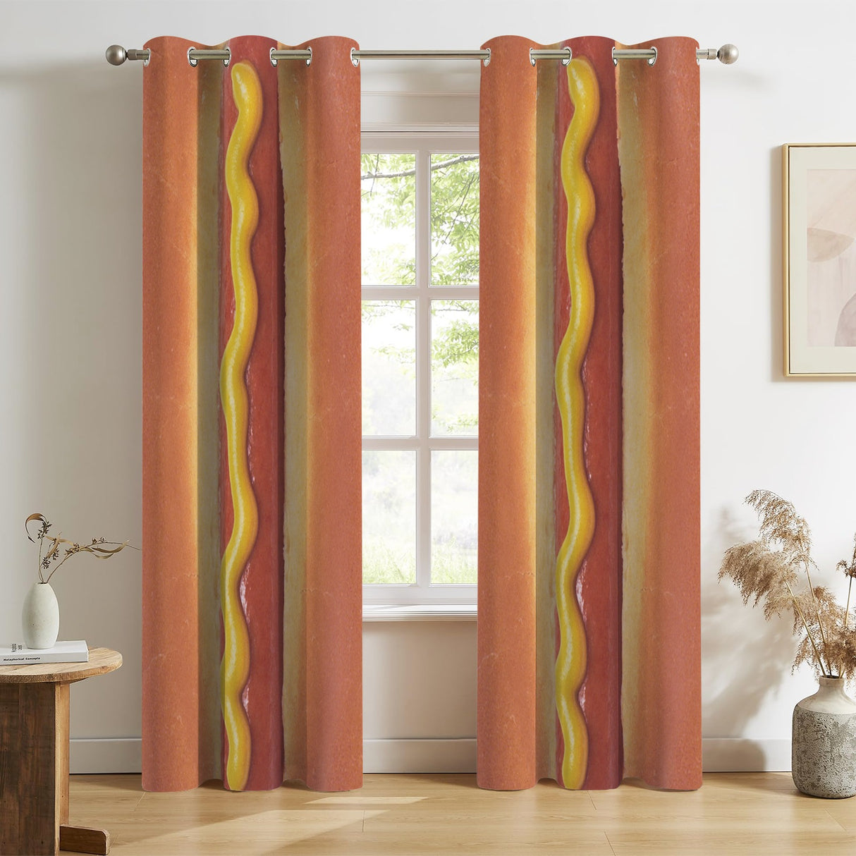 Giant Hot Dog Curtains – Funny Food Grommet Set, 52 x 84 in