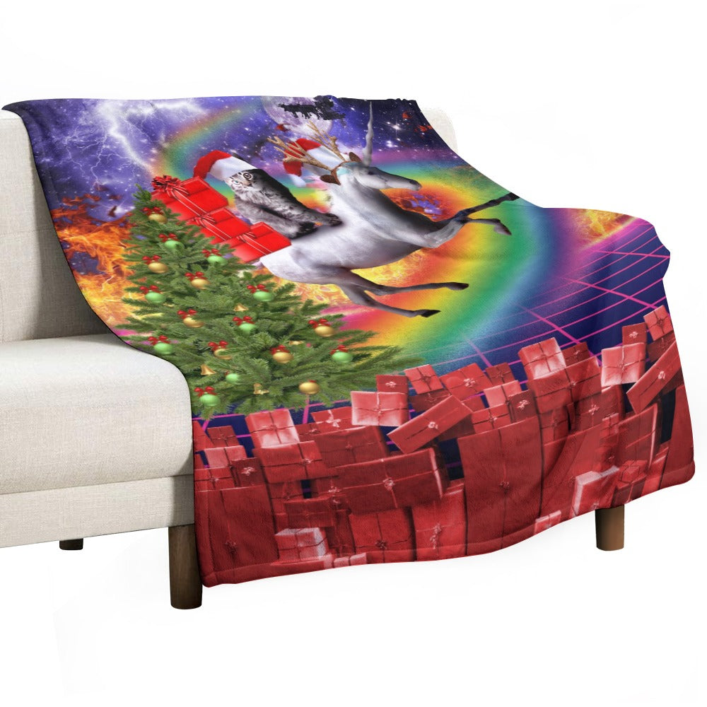 Christmas Cat Unicorn Throw Blanket