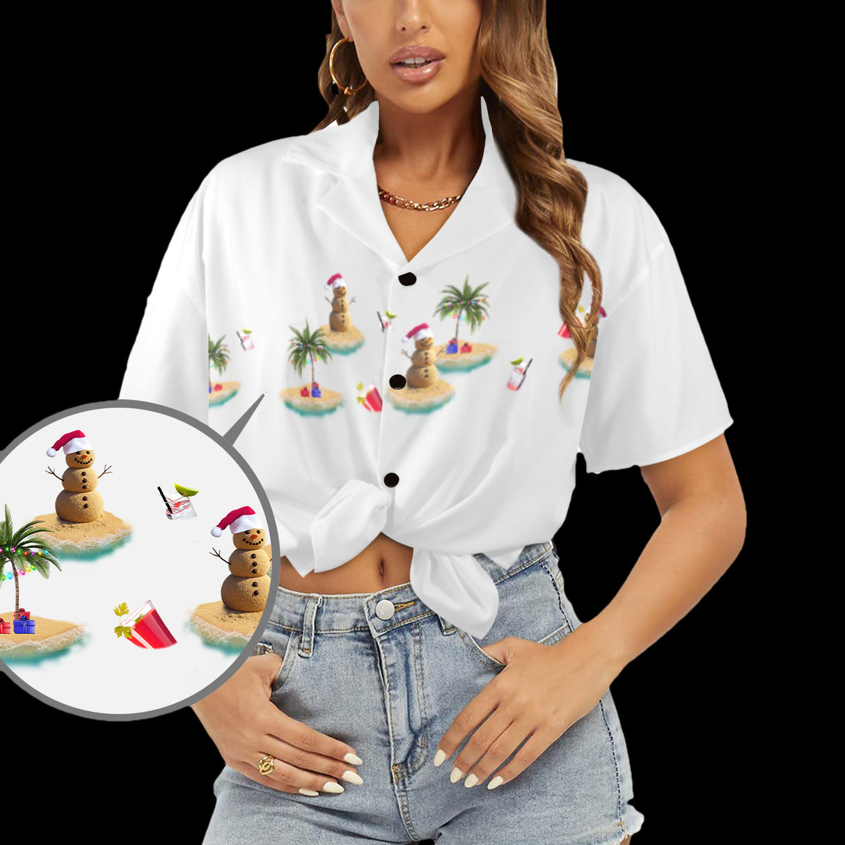 Women's Christmas in July Vacay Hawaiian Guayabera Shirt