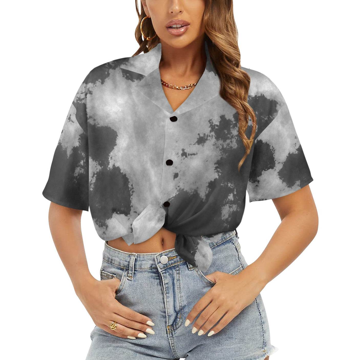 Black and White Tie Dye Women's Hawaiian Shirt