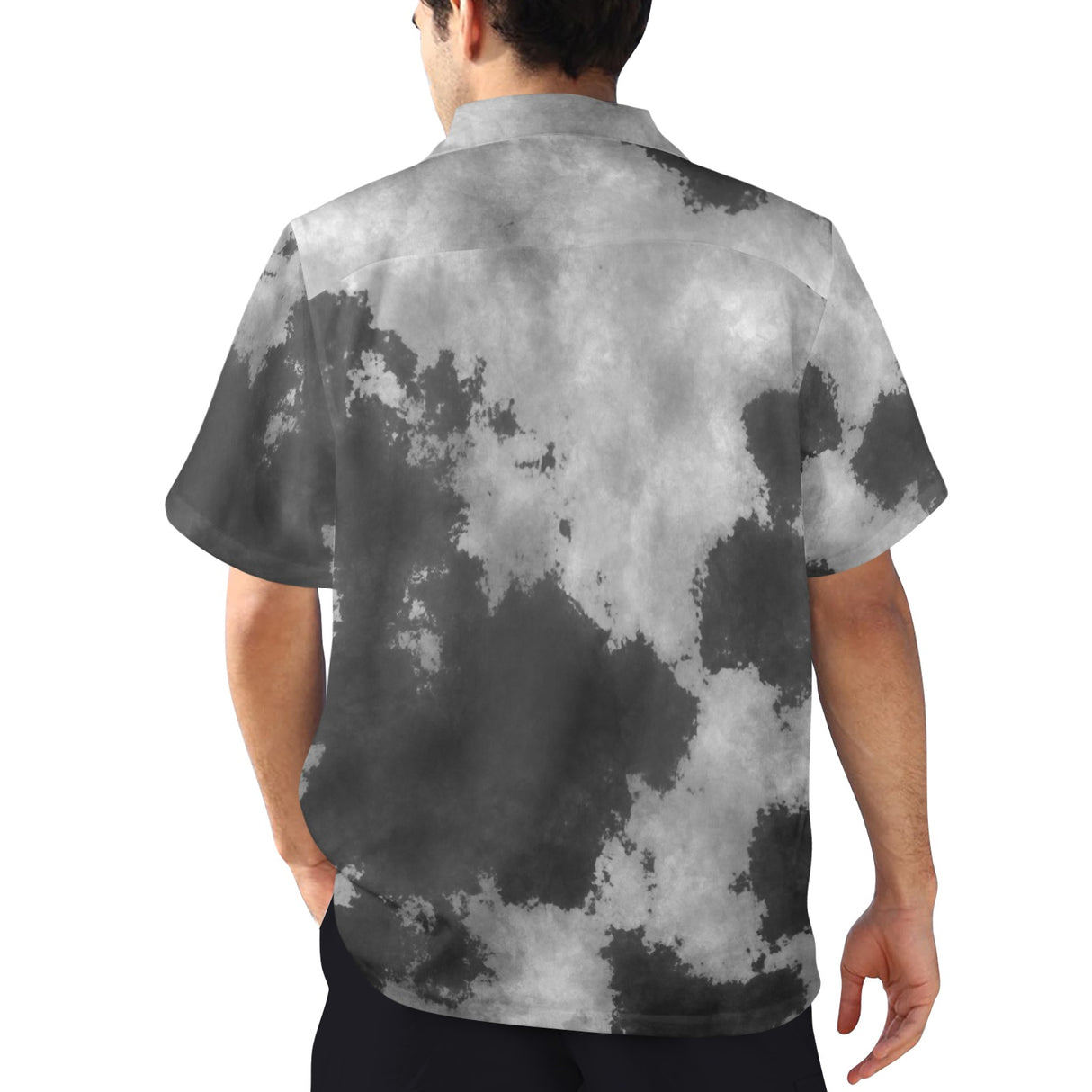 Black and White Tie Dye Hawaiian Shirt