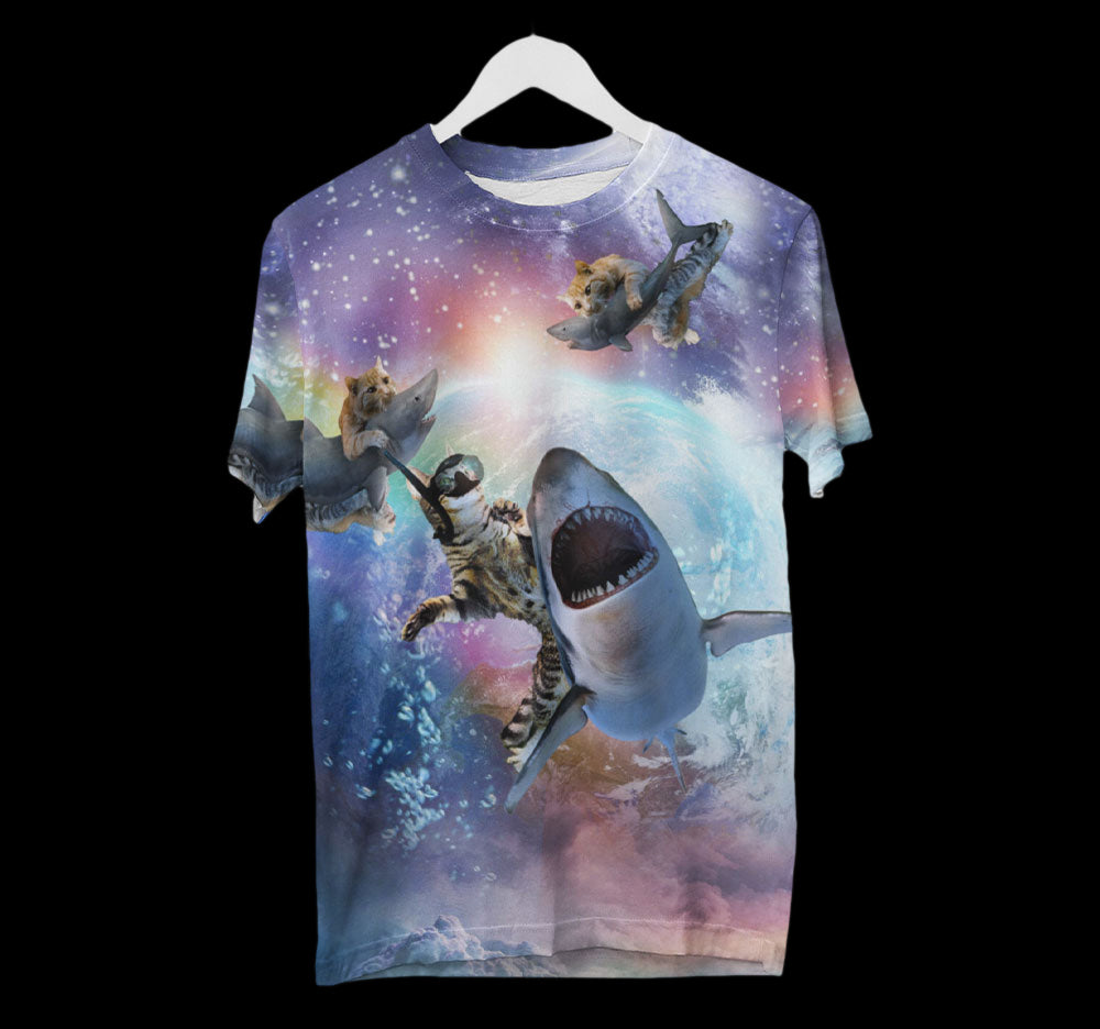 Cat Riding Shark Shirt