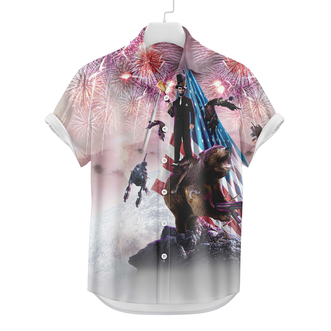 Abe Lincoln Riding Bear Hawaiian Shirt | Button Up Down Shirt