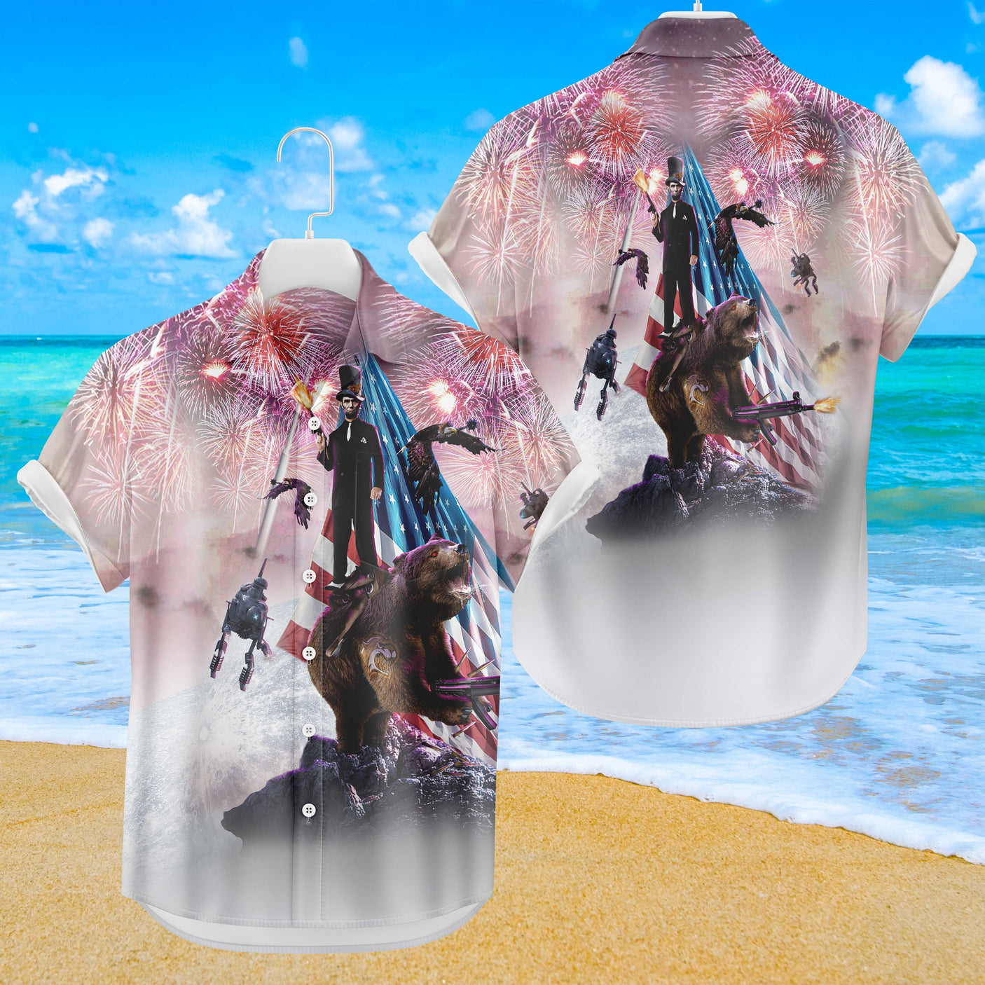 Abe Lincoln Riding Bear Hawaiian Shirt | Button Up Down Shirt