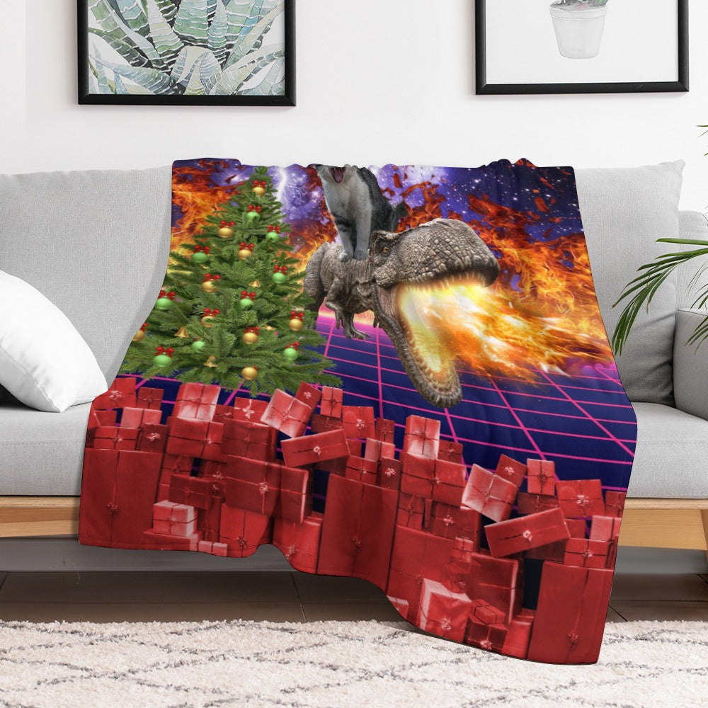 Christmas Cat Dinosaur Throw Blanket