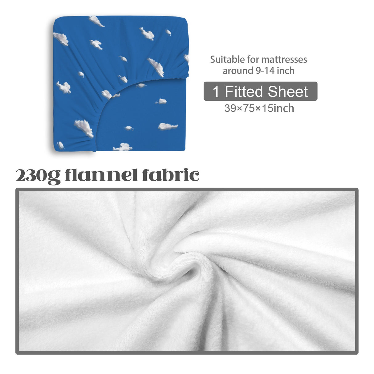 Cloud Twin Fitted Sheet – Blue Sky Bedding, 39 x 75 x 15 in