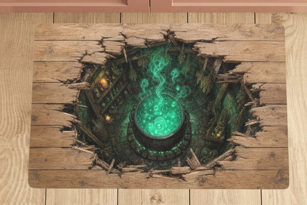 Witch’s Cauldron Floor Illusion Kitchen Mat – 28 × 17 in