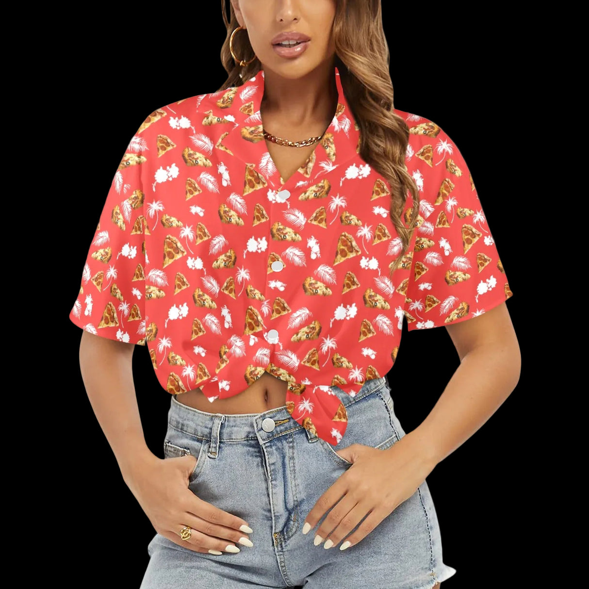 Women's Pizza Hawaiian Shirt - Funny Food Button-Up