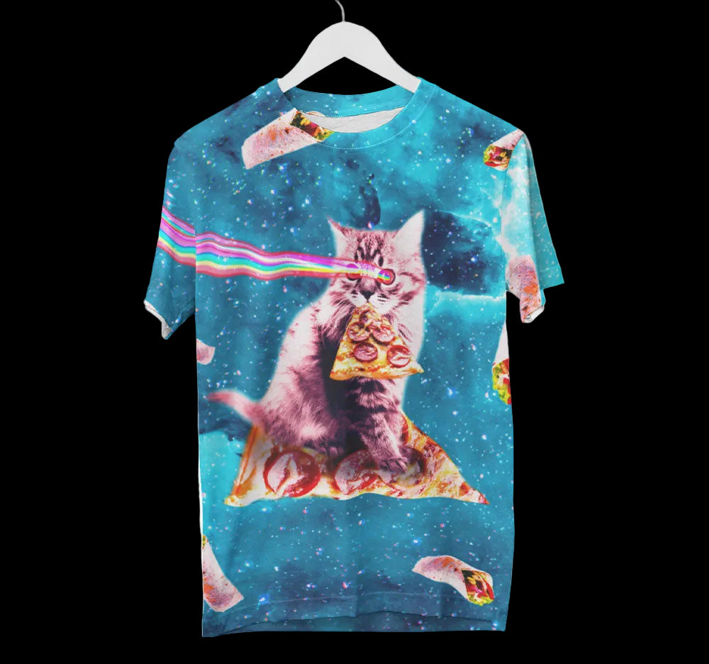 Pizza Laser Cat In Space Shirt | AOP 3D Tee Shirts