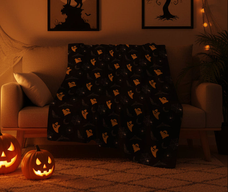 Bat & Ghost Halloween Throw Blanket – Spooky Decor