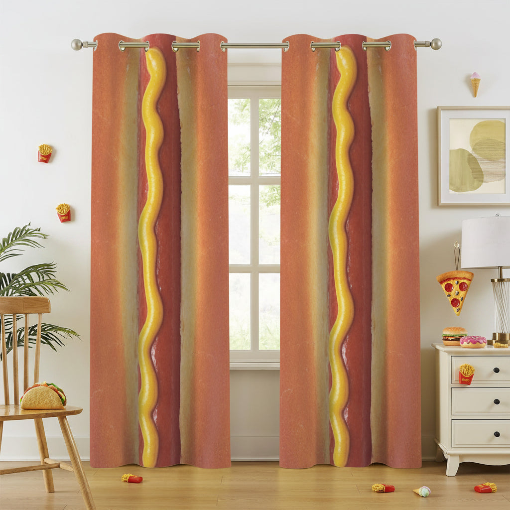 Giant Hot Dog Curtains – Funny Food Grommet Set, 52 x 84 in