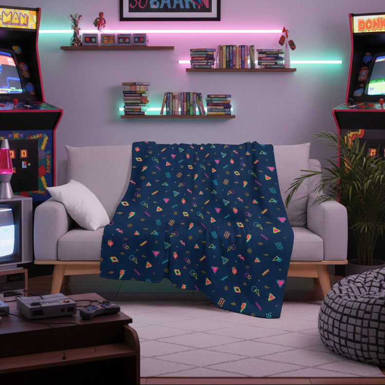 Retro Arcade Carpet Throw Blanket – Gaming Room Decor