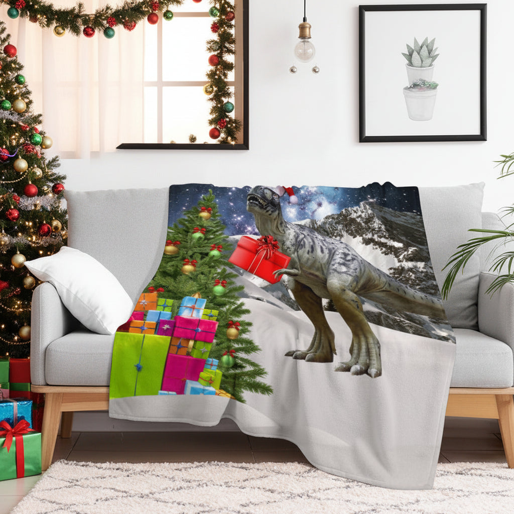 Christmas Dinosaur Santa Throw Blanket – Funny Decor