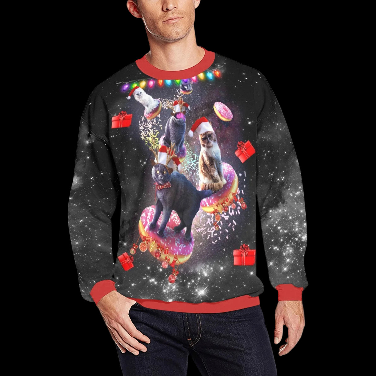 Space Donut Cat Ugly Christmas Sweater