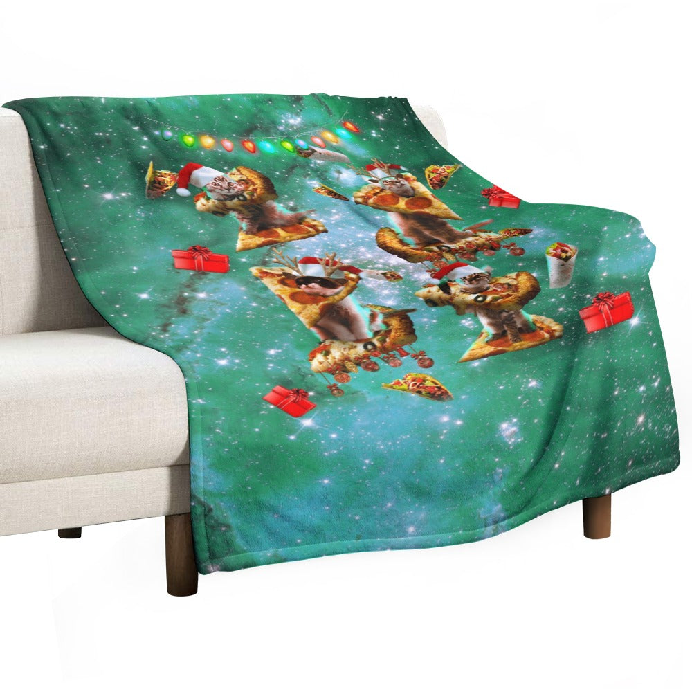 Christmas Space Cat Throw Blanket